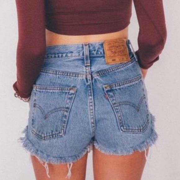 Levi’s 501 High Rise Button Fly Distressed Cutoff Rigid Denim Jean Shorts - Picture 9 of 9